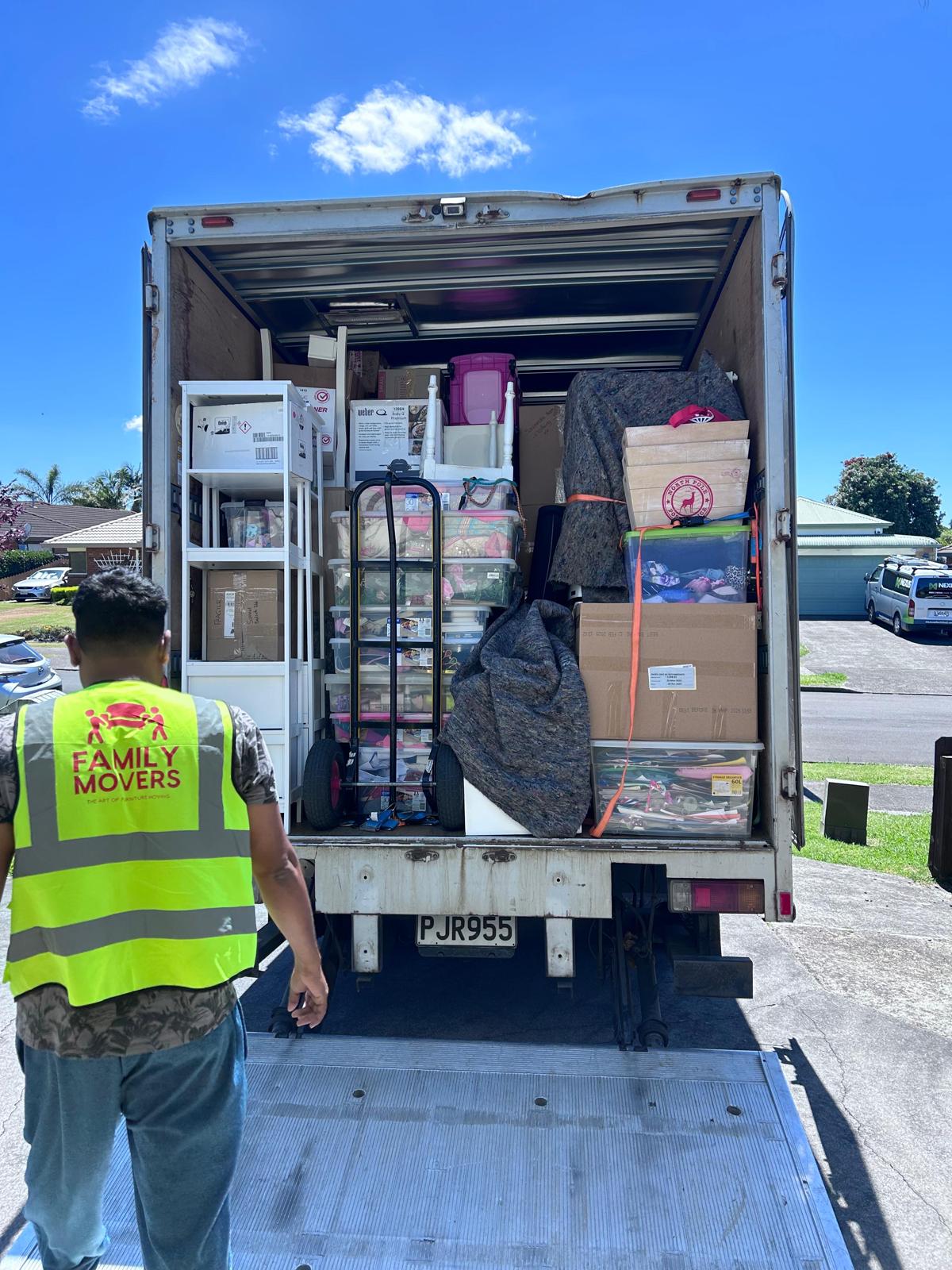 Loaded Family Movers truck ready for transport